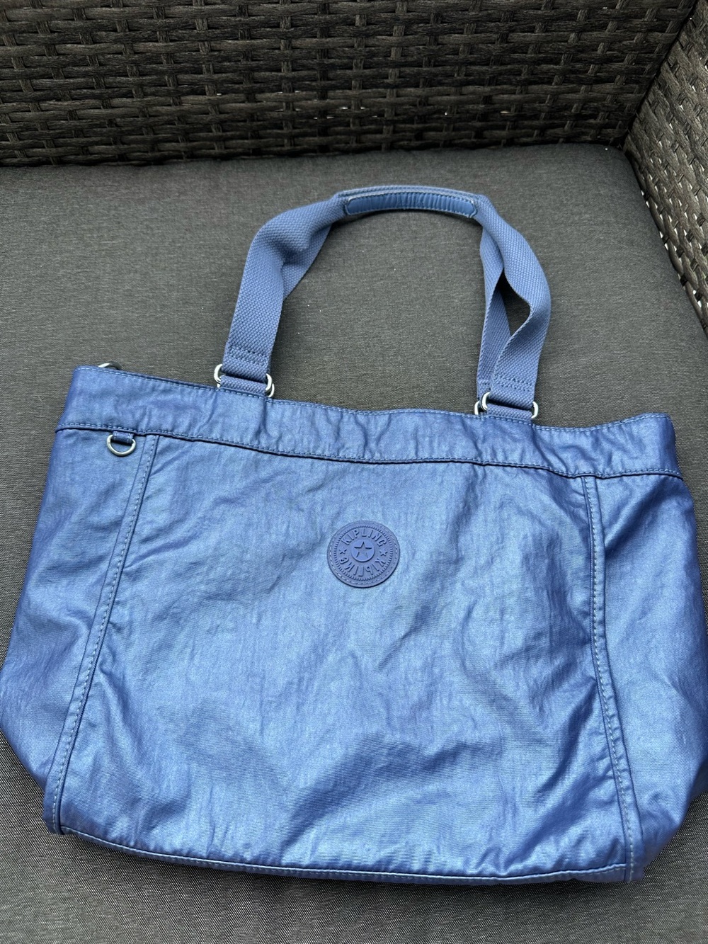 EUC Kipling Unique Blue Shimmer Tote Bag